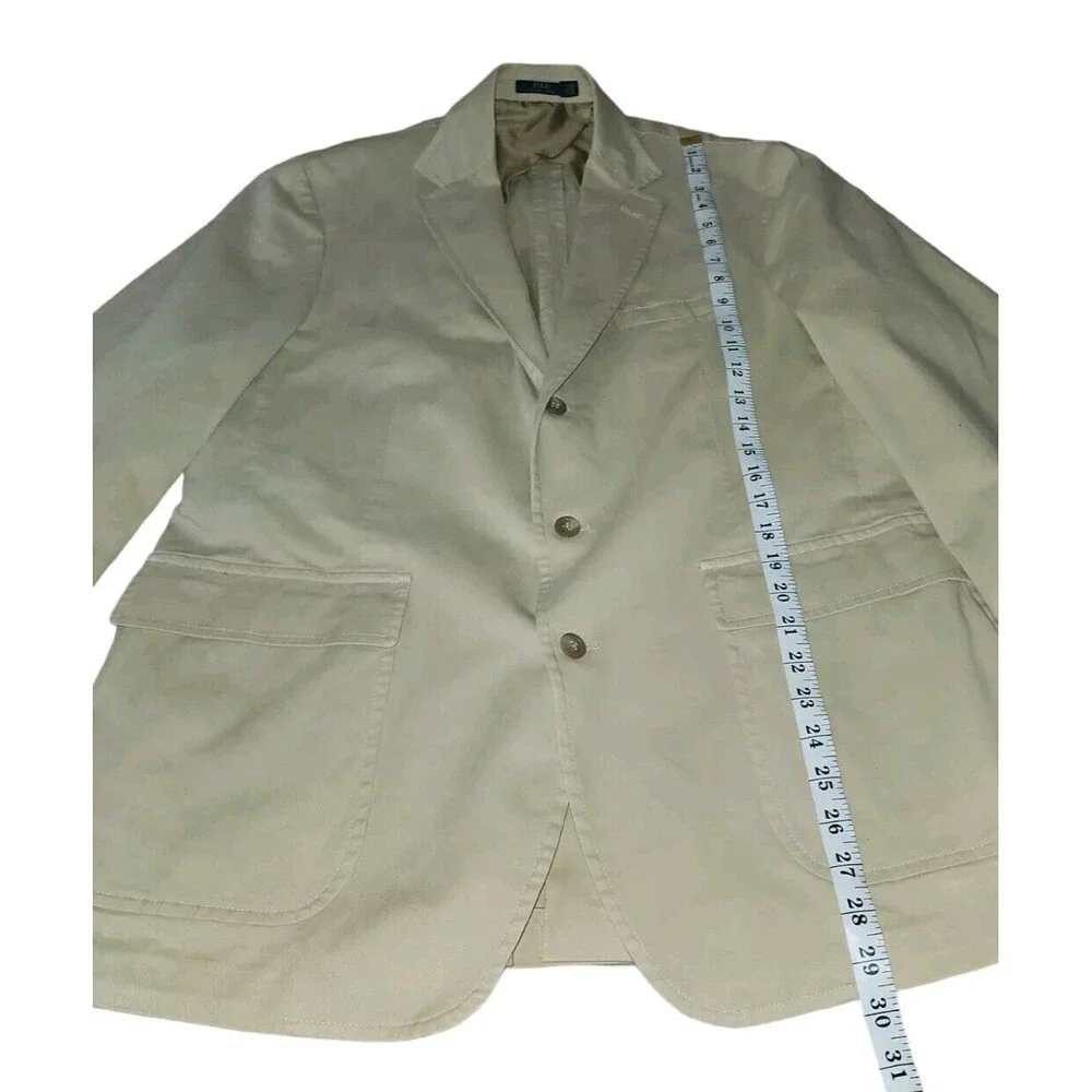 Polo Ralph Lauren Preppy Career Blazer Men's Size 44L Beige Chino Cotton Stretch